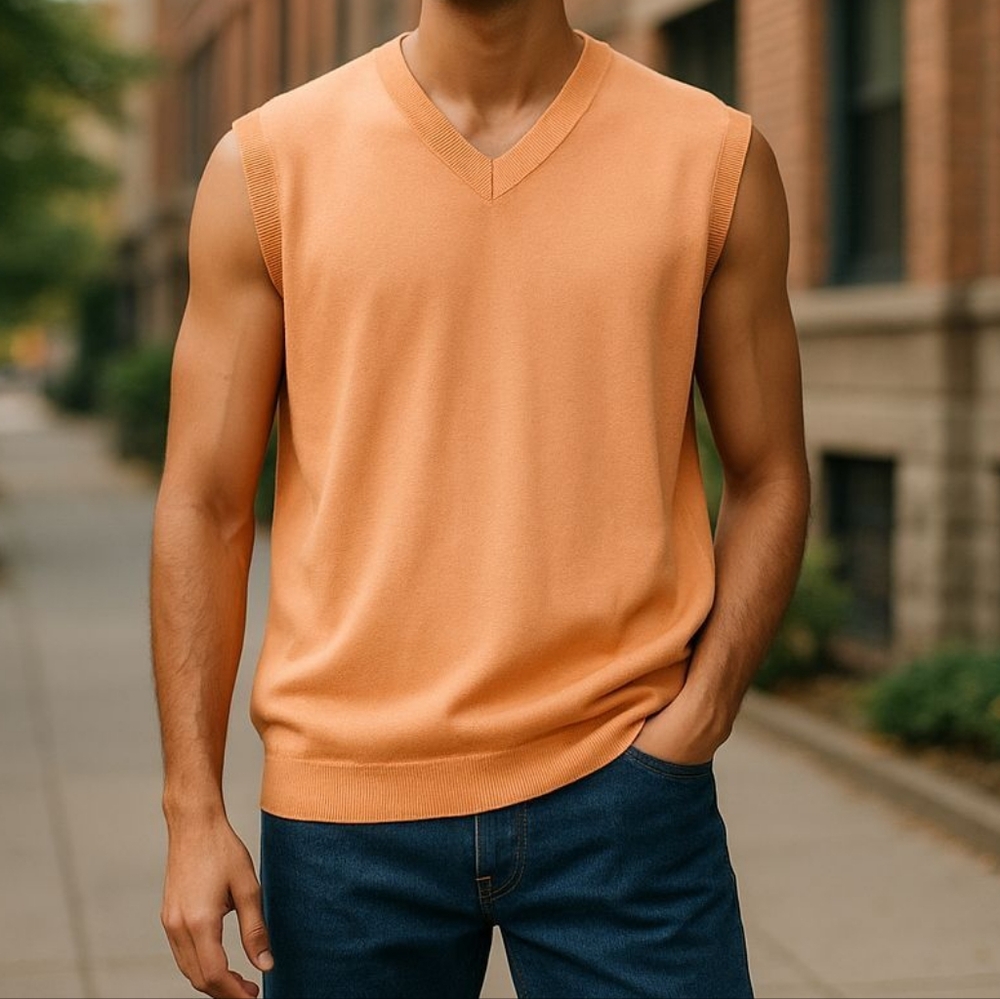 NWOT KENNETH ROBERTS ( LG ) Lt Orange Silk Blend Sleeveless V Neck Light …
